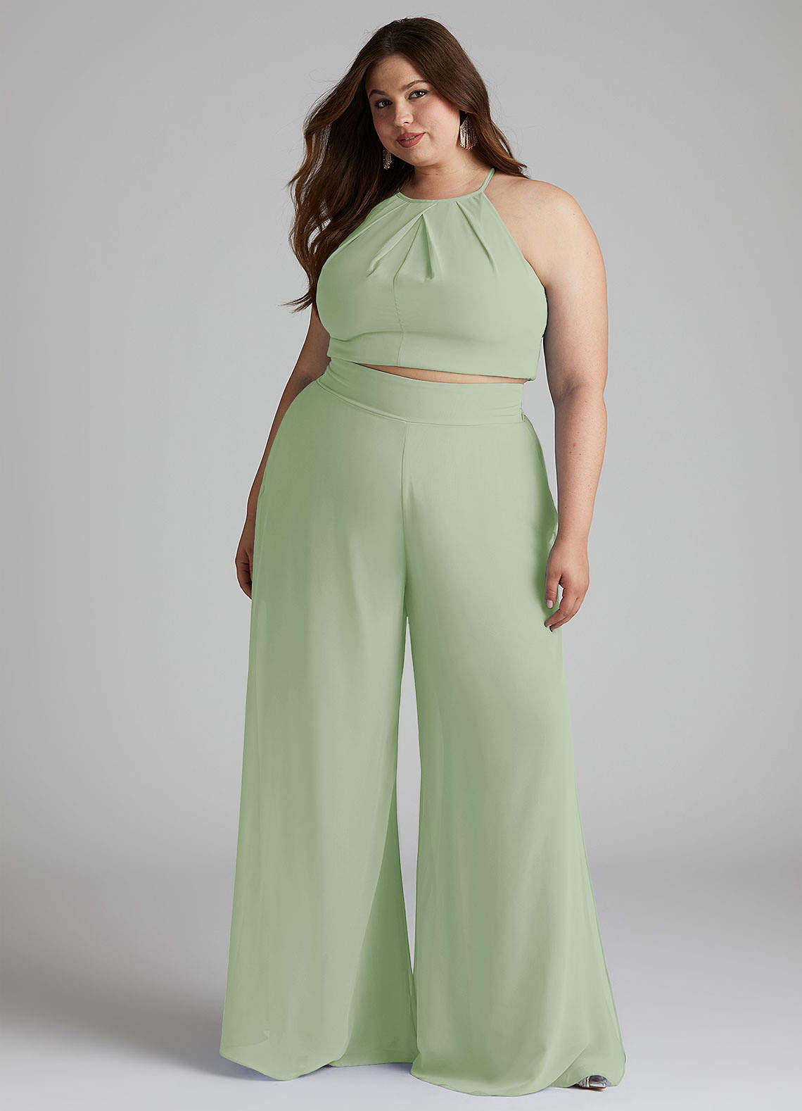 Azazie Jumpsuit Halter Neck Floor-Length Chiffon Bridesmaid Dresses Dusty Sage Green Azazie Jumpsuit Halter Neck Floor-Length Chiffon Bridesmaid Dresses Dusty Sage Green
