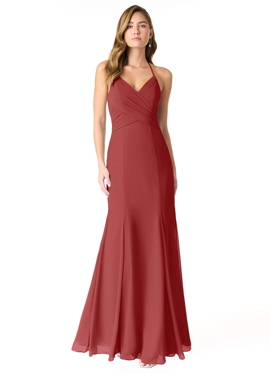 Azazie Carolina Bridesmaid Dresses Rust Mermaid Ruched Chiffon Dress image1
