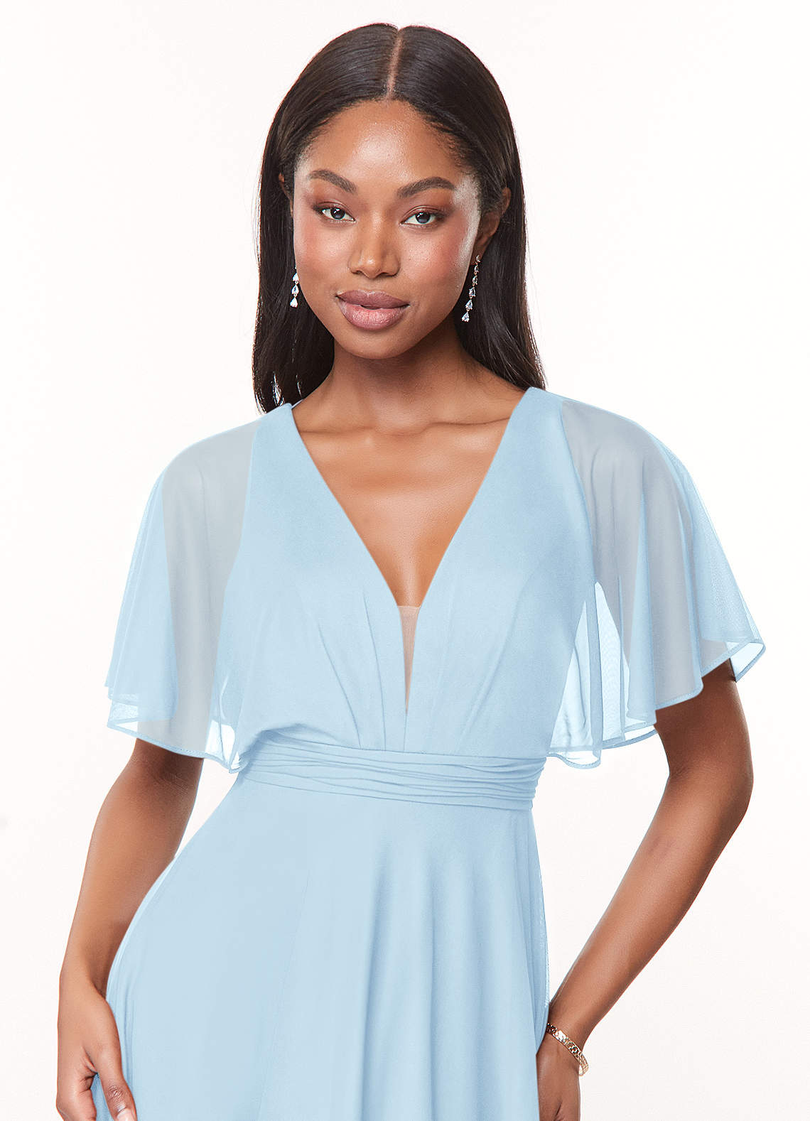 Azazie Tinsley Ready to Ship Sky Blue Mesh Bridesmaid Dresses | Azazie