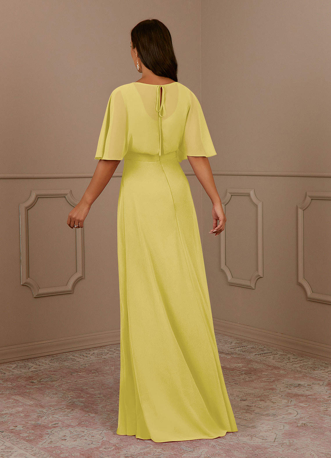 Azazie Oksana Mother of the Bride Dresses Canary A-Line V-Neck Pleated Chiffon Dress image6