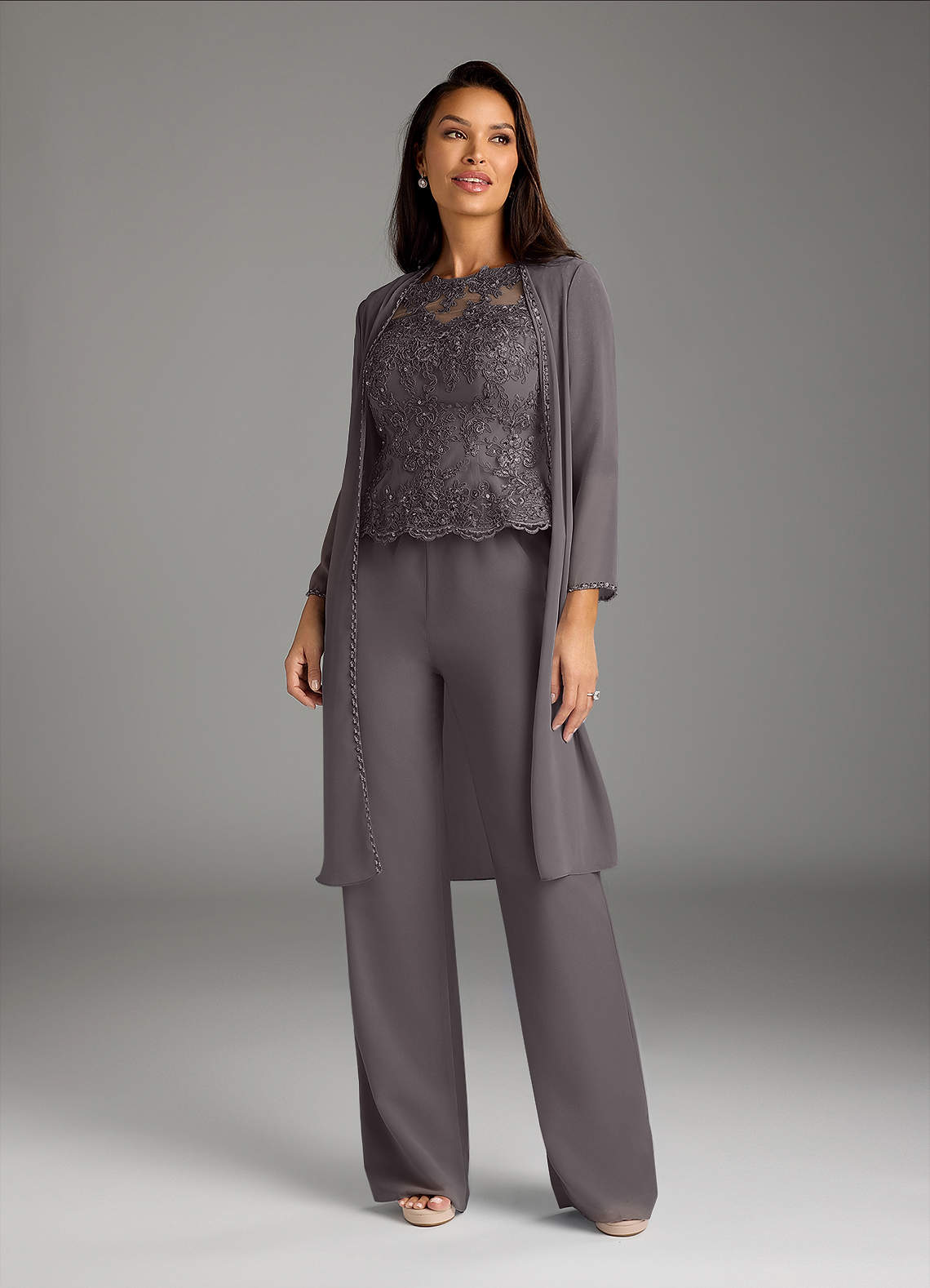 Azazie Florida Mother of the Bride Dresses Steel Grey Jumpsuit/Pantsuit Sequins Chiffon Dress image1