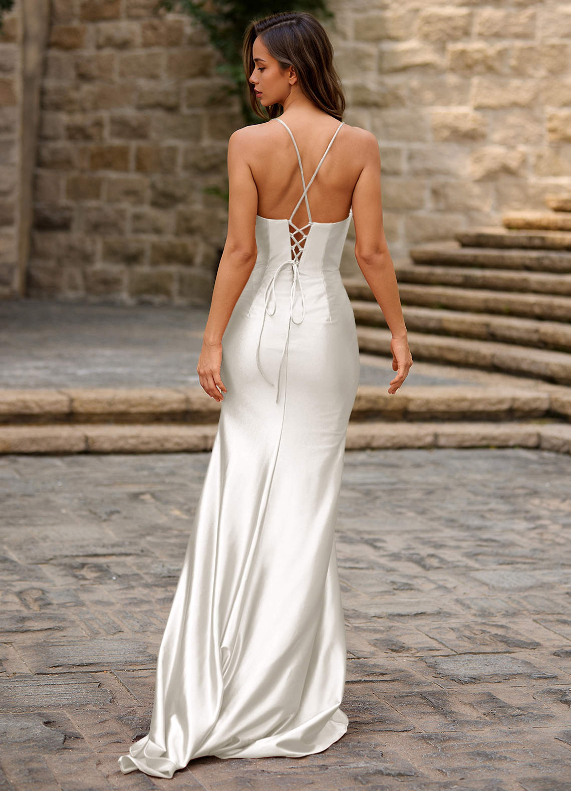 Lustre White Satin Prom Dress image1