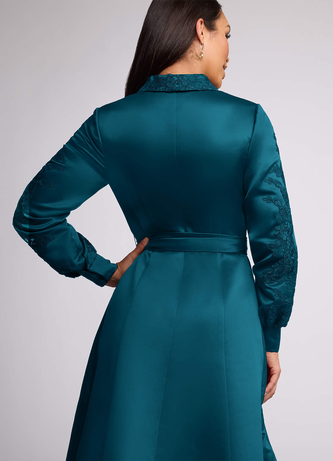 Azazie Ruth Mother of the Bride Dresses Ink Blue A-Line Lace Matte Satin Dress image4