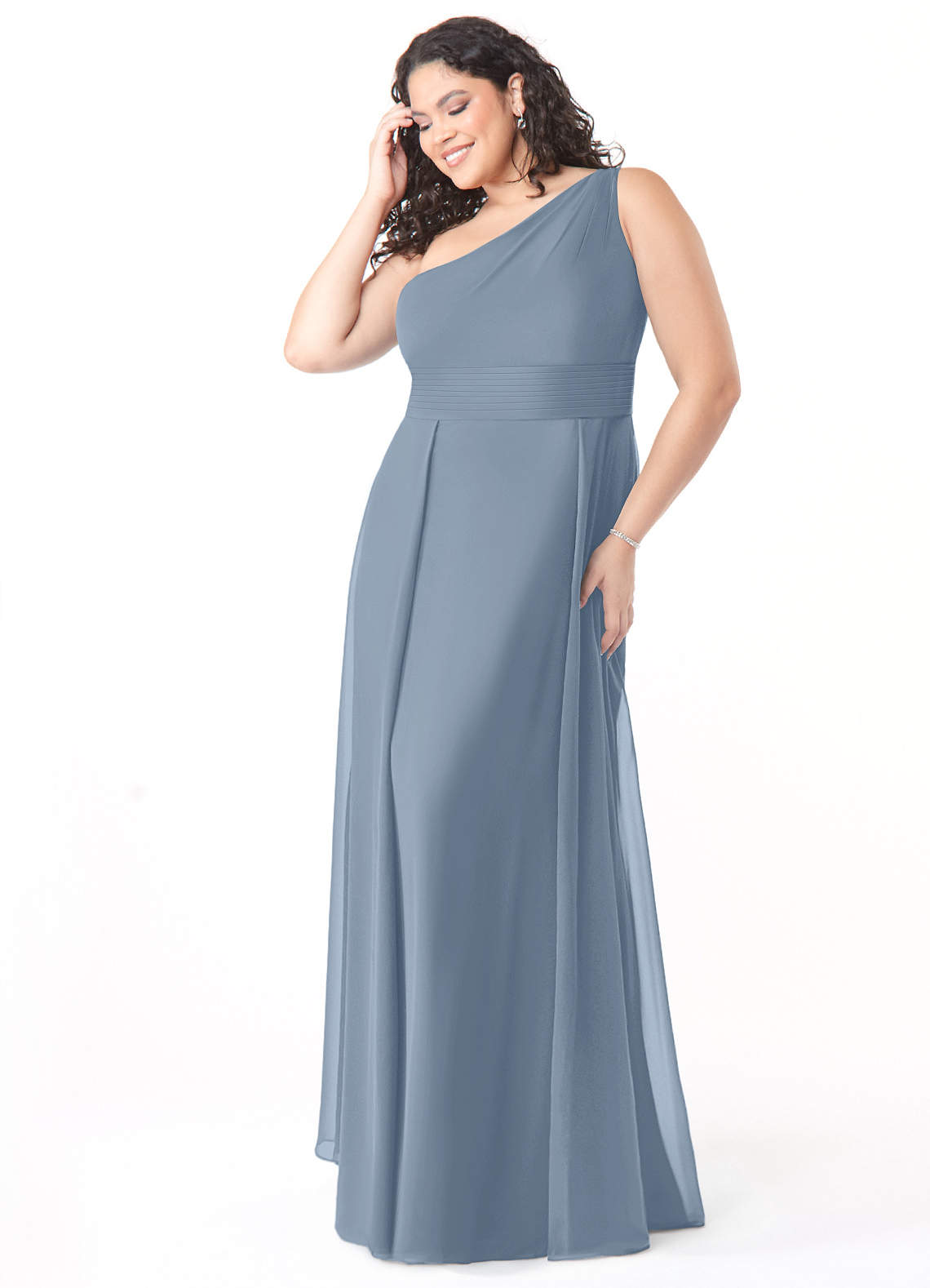 Azazie A-Line One-Shoulder Floor-Length Chiffon Bridesmaid Dresses - Dusty Blue