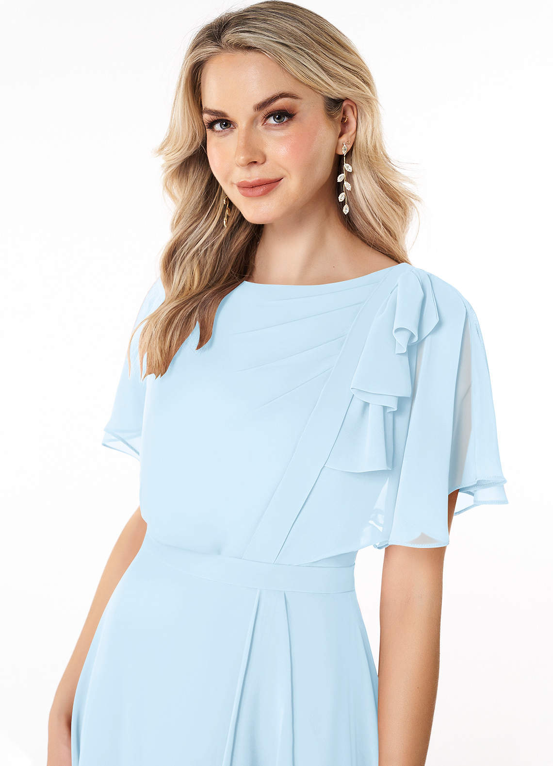 Azazie Aaliyah Modest Bridesmaid Dresses A-Line Scoop Pleated Chiffon Floor-Length Dress image4