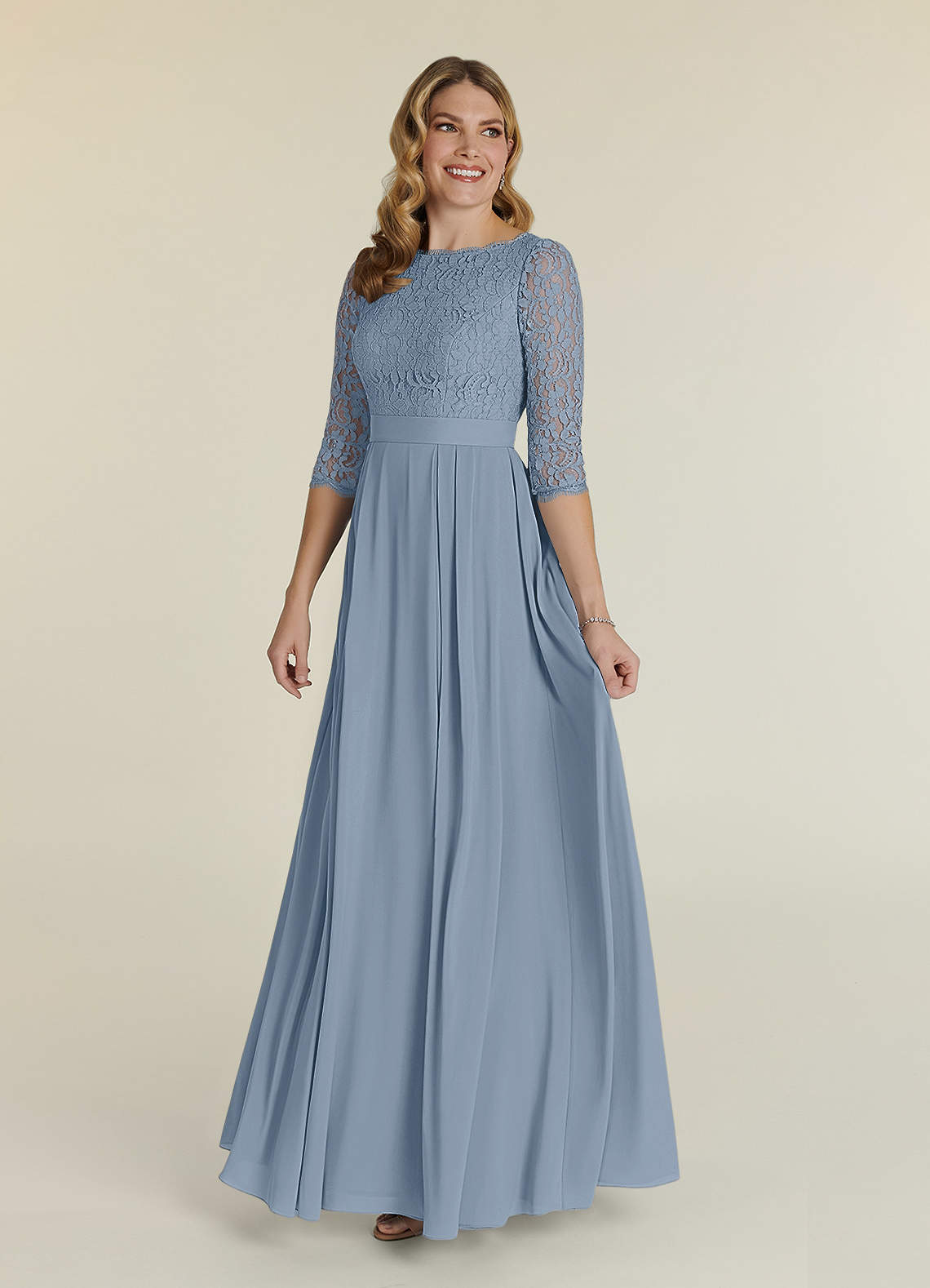 Dusty blue modest bridesmaid on sale dresses