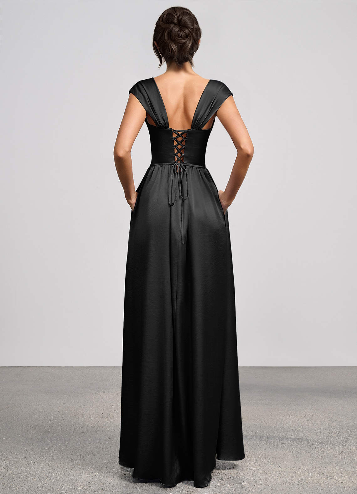 Odette Black Luminous Satin Maxi Dress image2