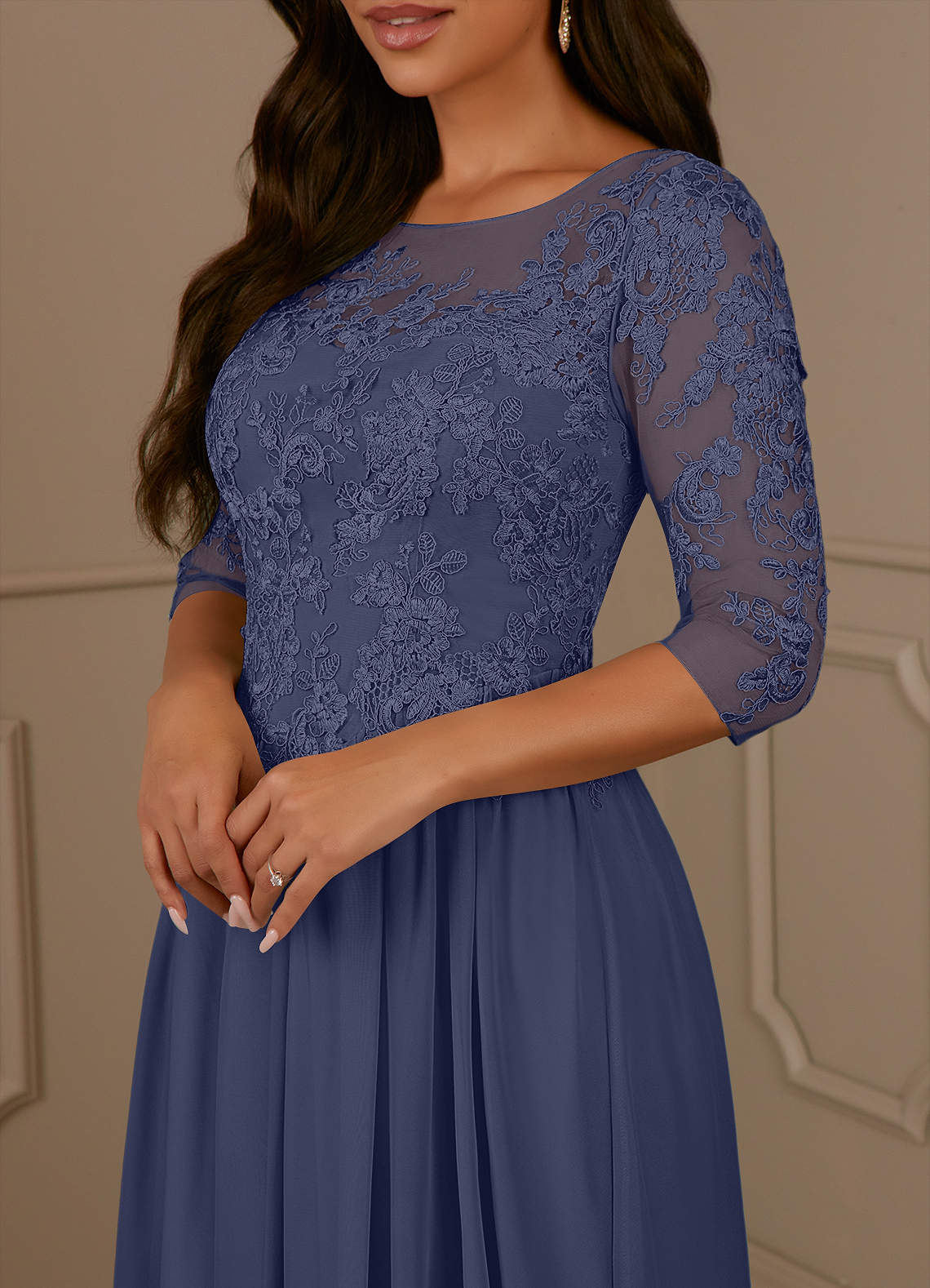 Azazie Harriet Mother of the Bride Dresses Stormy A-Line Scoop lace Mesh Dress image4