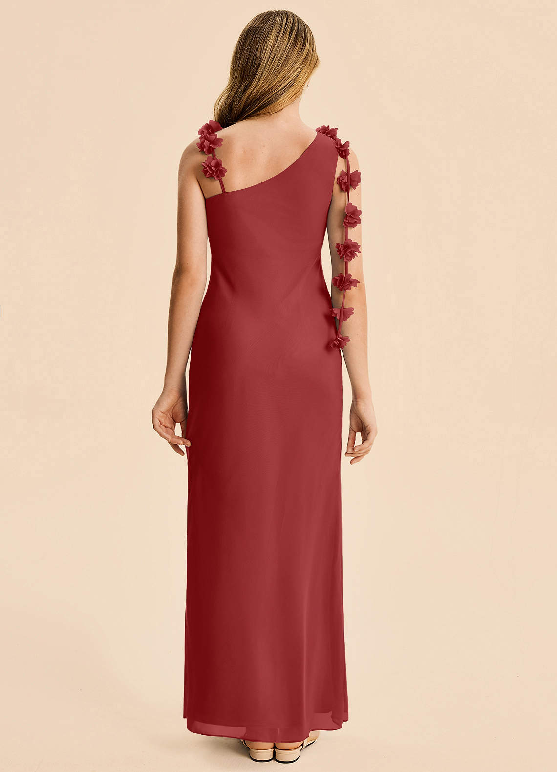 rust junior bridesmaid dresses Azazie Sheath Cowl Neck Floor-Length Chiffon Junior Bridesmaid Dresses