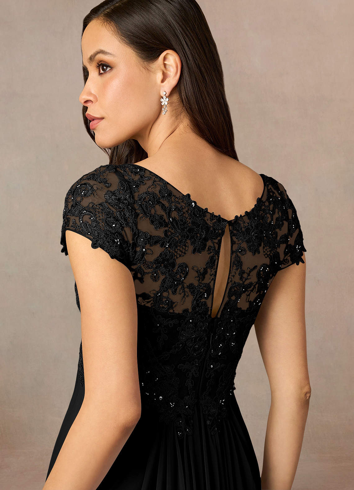 Azazie Macy Black A-Line V-Neck Sequin Lace Lace Dress | Azazie