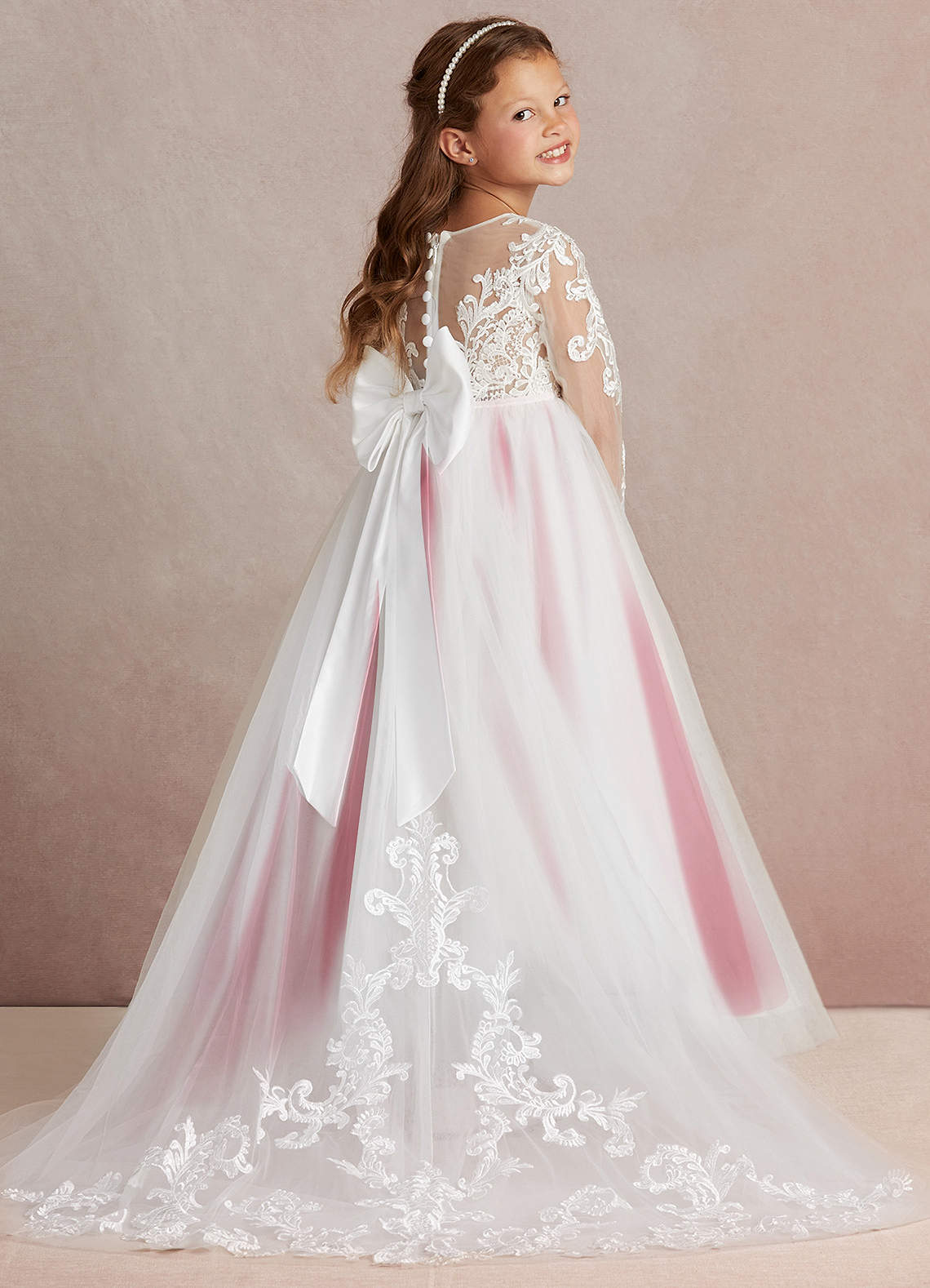 Azazie Elodie Flower Girl Dresses Ivory Scarlet Ball-Gown Lace Dress image1