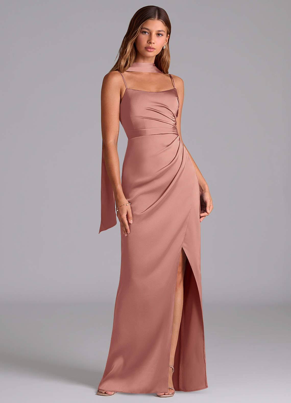 Azazie Calandra Rosette Stretch Satin Bridesmaid Dresses | Azazie