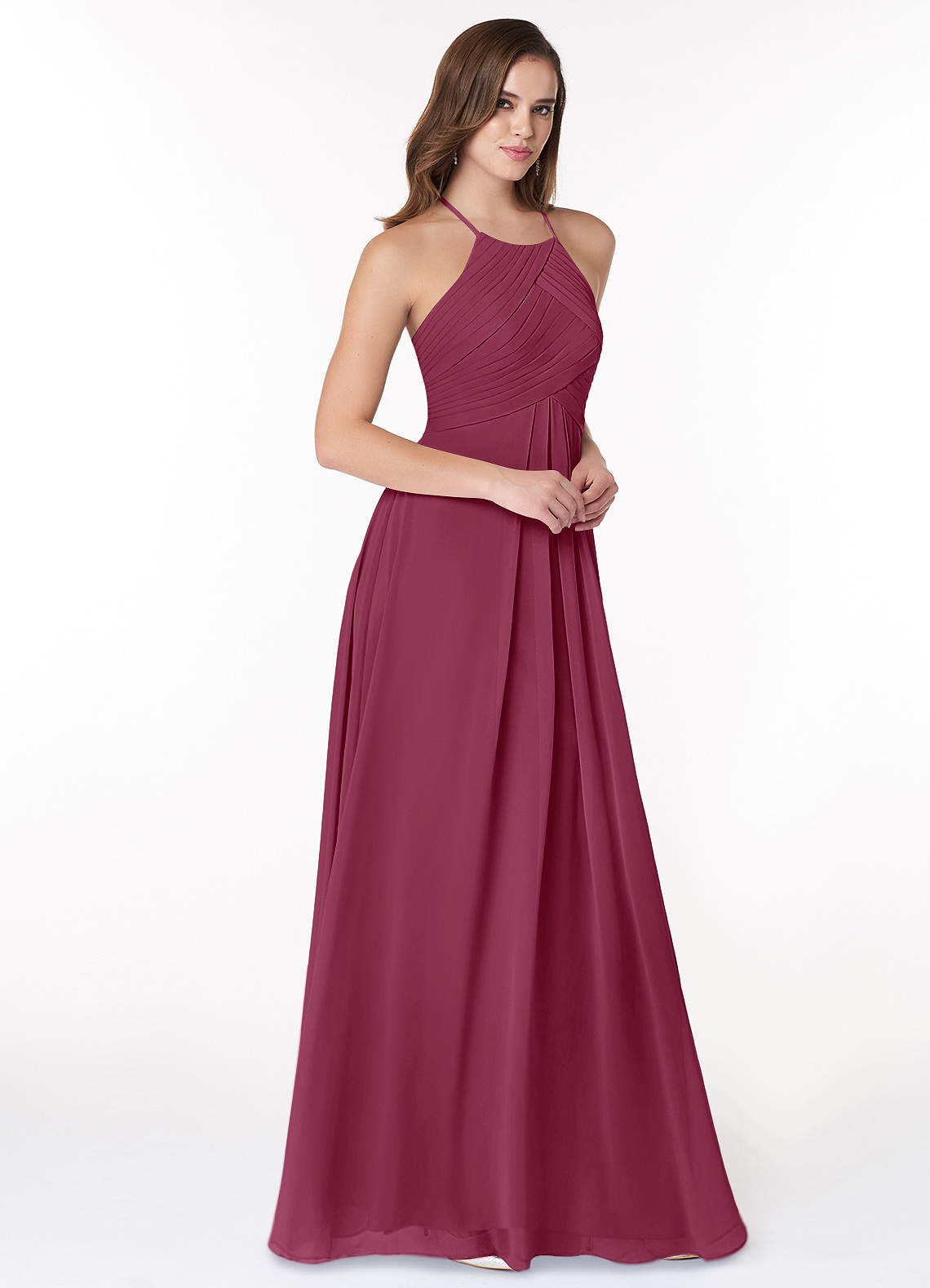 Azazie Ginger Bridesmaid Dresses Mulberry A-Line Halter Pleated Chiffon Dress image1