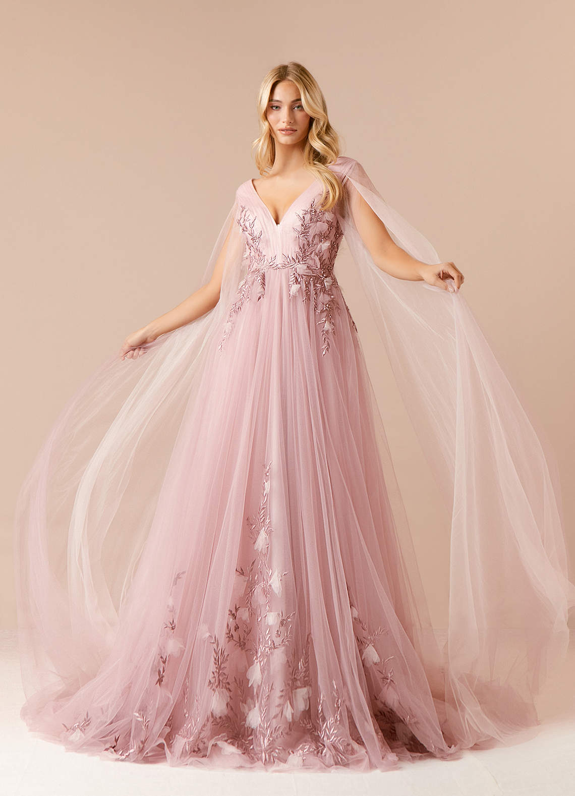 Azazie Seraphine Wedding Dresses Vintage Mauve Blushing Pink A-Line Sequins Tulle Dress image1