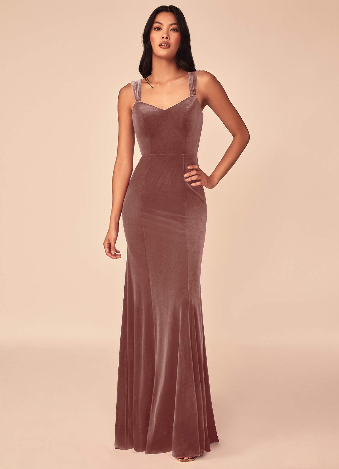 Azazie Lanessa Bridesmaid Dresses Rustic Rose Mermaid V-Neck Keyhole Back Velvet Dress image1