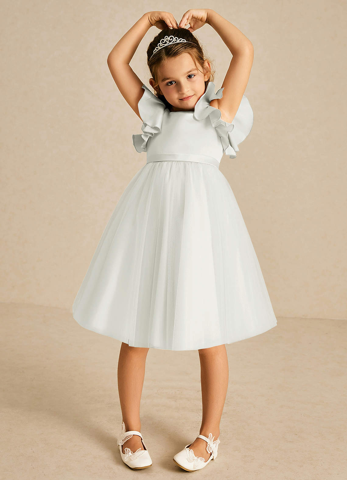 Azazie Kaeya Flower Girl Dresses Diamond White A-Line Bow Tulle Dress image2