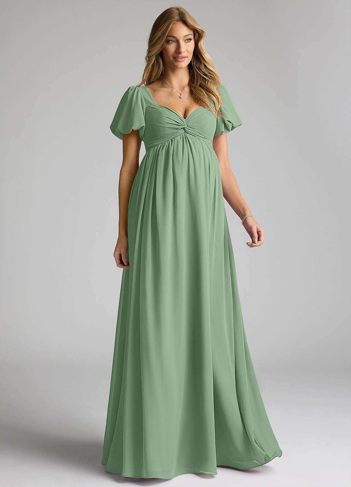 Azazie Madisynn Maternity Bridesmaid Dresses Bow Chiffon Floor-Length Dress image1