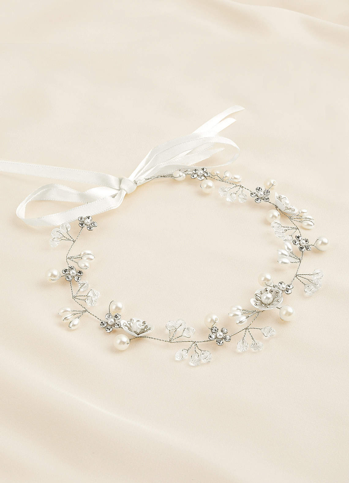front Pearl And Crystal Floral Headband