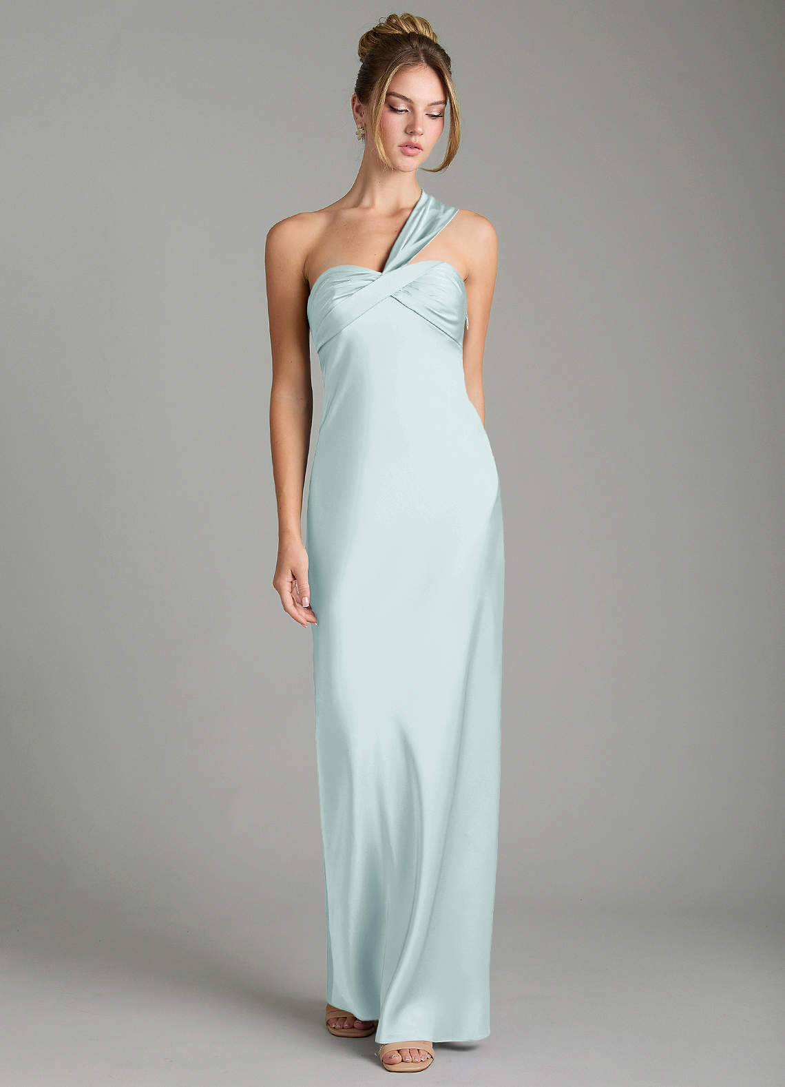 one-shoulder stretch satin bridesmaid dress Stacees Plus Size Bridesmaid Dress Emerald One-Shoulder Long Stretch Satin