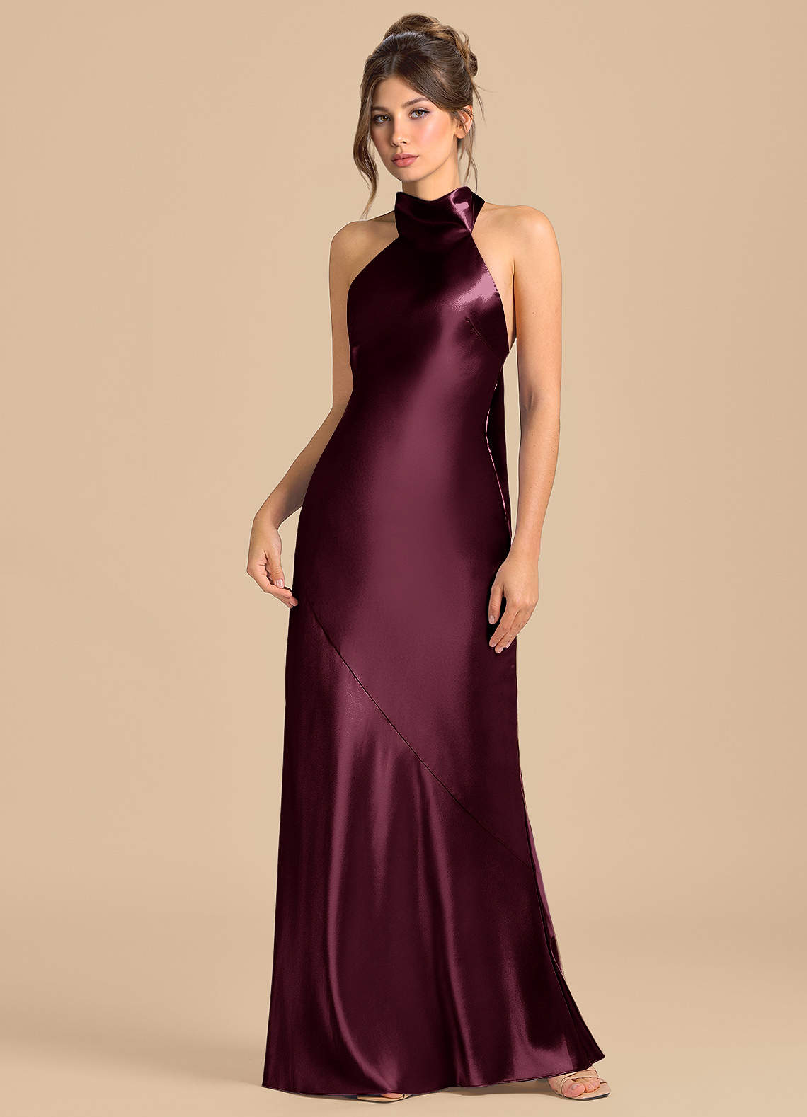 Azazie Velli Brudtärnklänningar Klä av Tubklänning i Metallisk satin Hög hals Cabernet image2