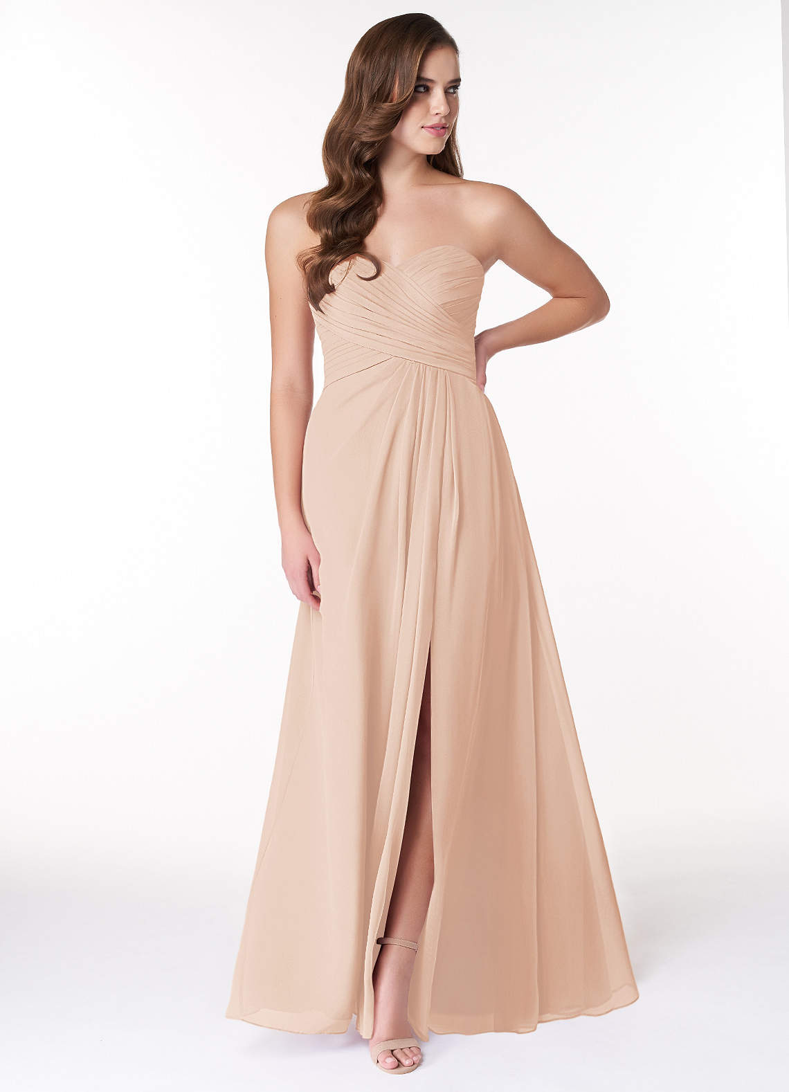 Azazie Arabella Allure Robes de demoiselle d'honneur Robe Trapèze Convertible en Mousseline de soie Encolure en Forme de Cœur Rose Perle image1