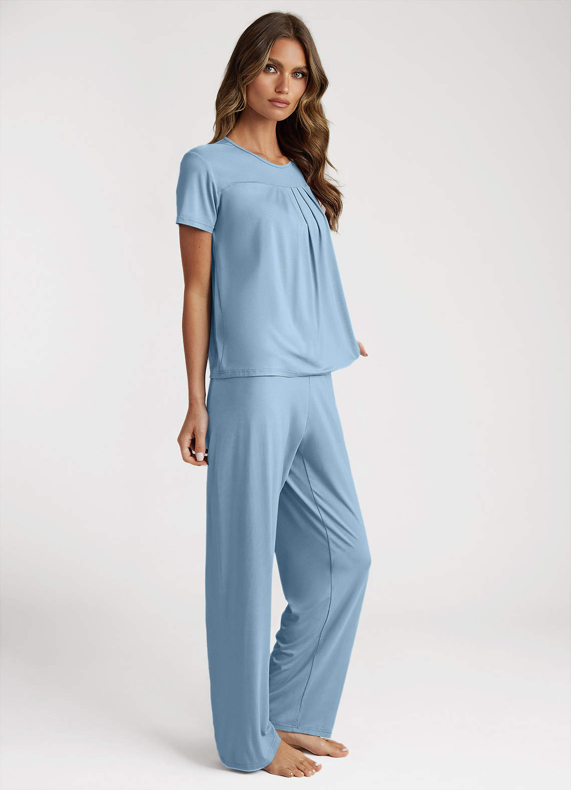 front Bamboo Fiber Pleated T-Shirt and Pants Pajama Set