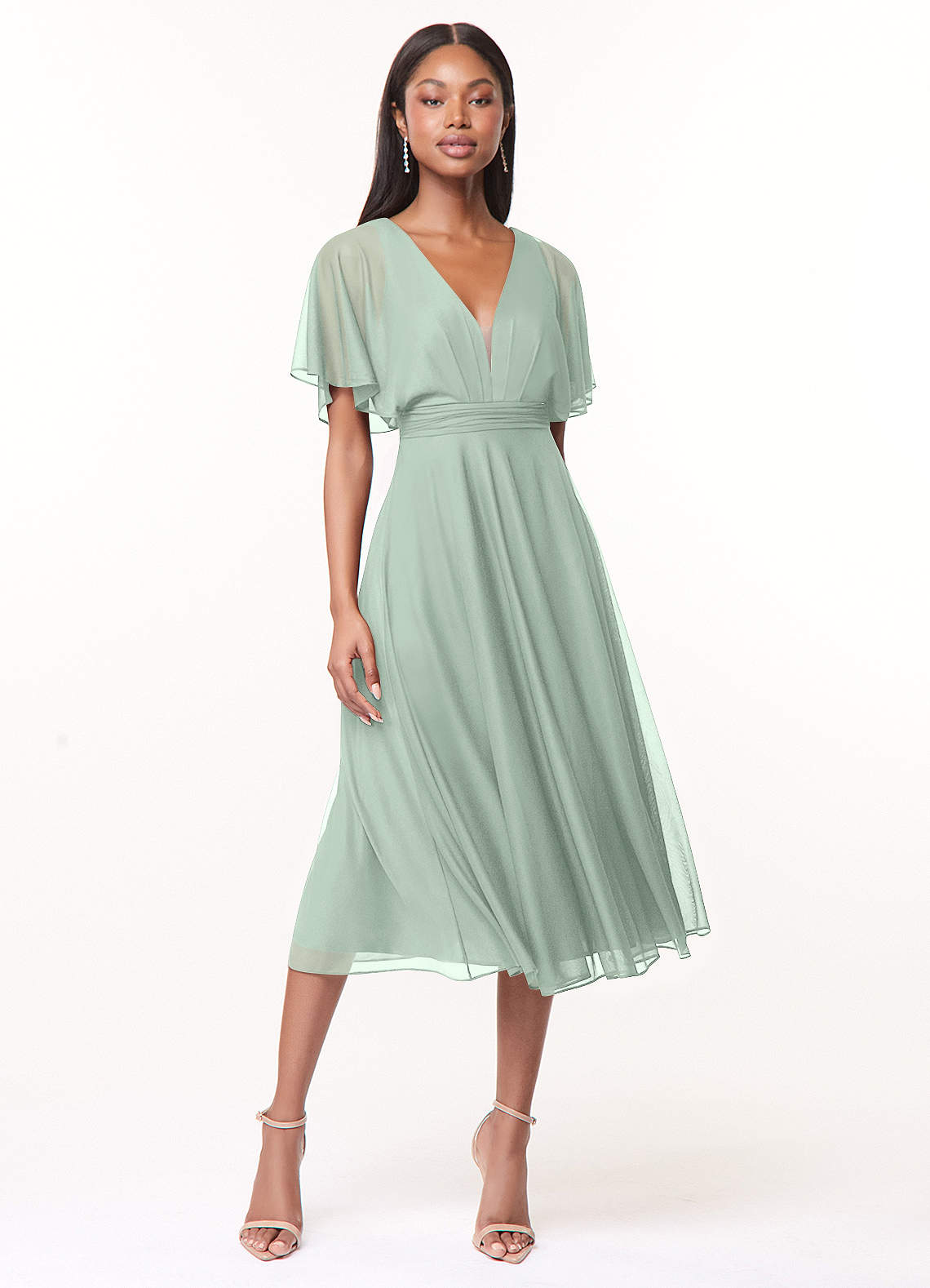 Azazie Tinsley Bridesmaid Dresses Agave A-Line Pleated Mesh Dress image1