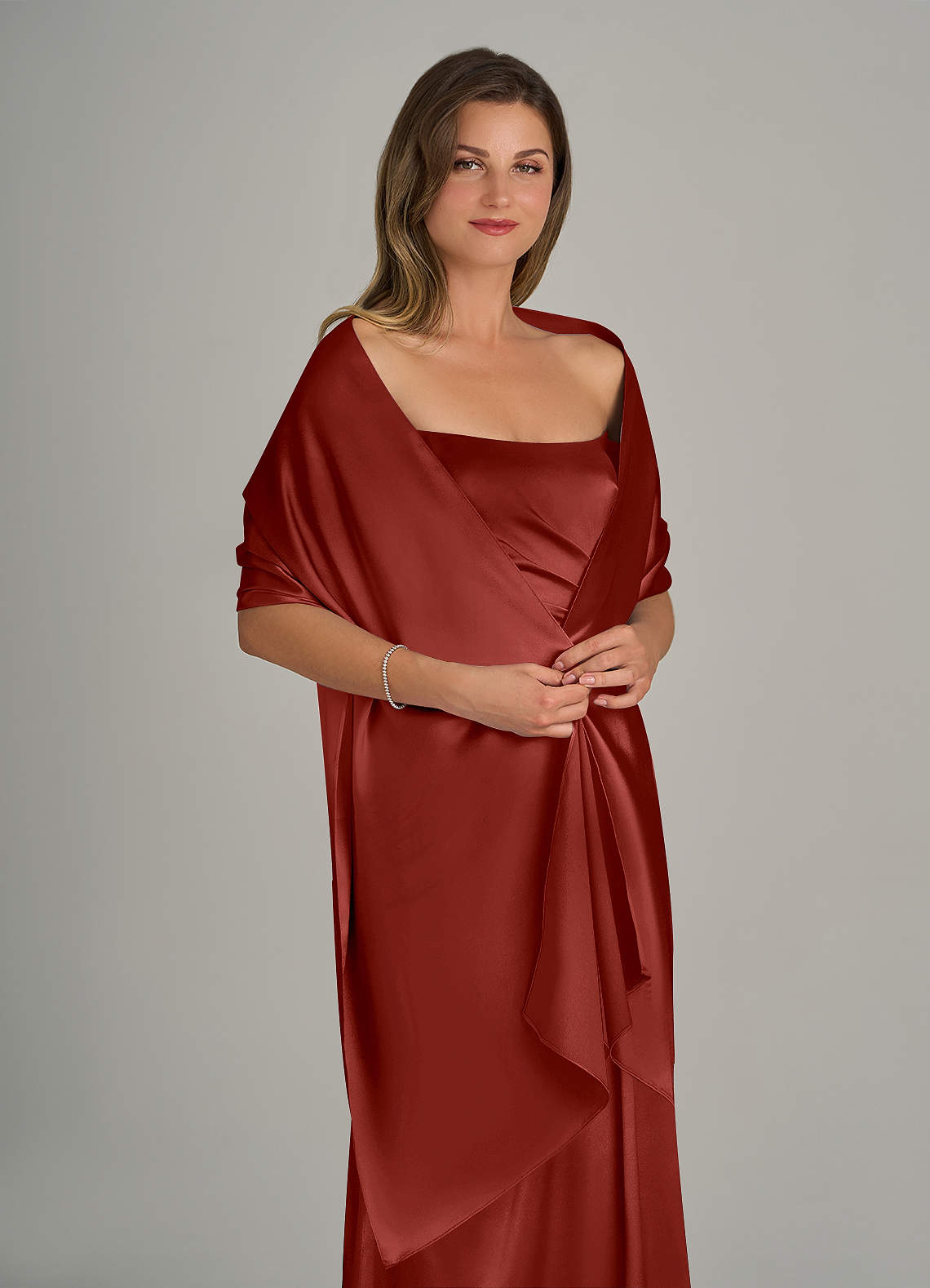 front Azazie Matching Color Metallic Satin Shawl