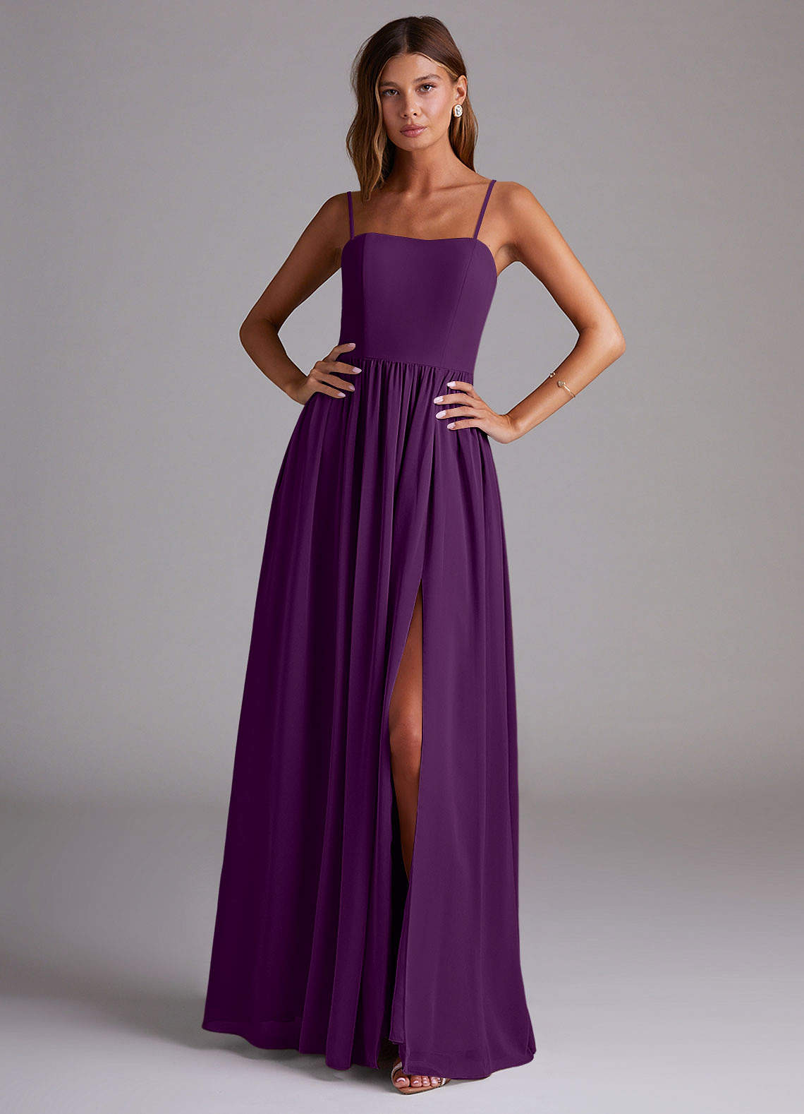 Azazie Calianna Bridesmaid Dresses Grape A-Line Off the Shoulder Chiffon Convertible Dress image1