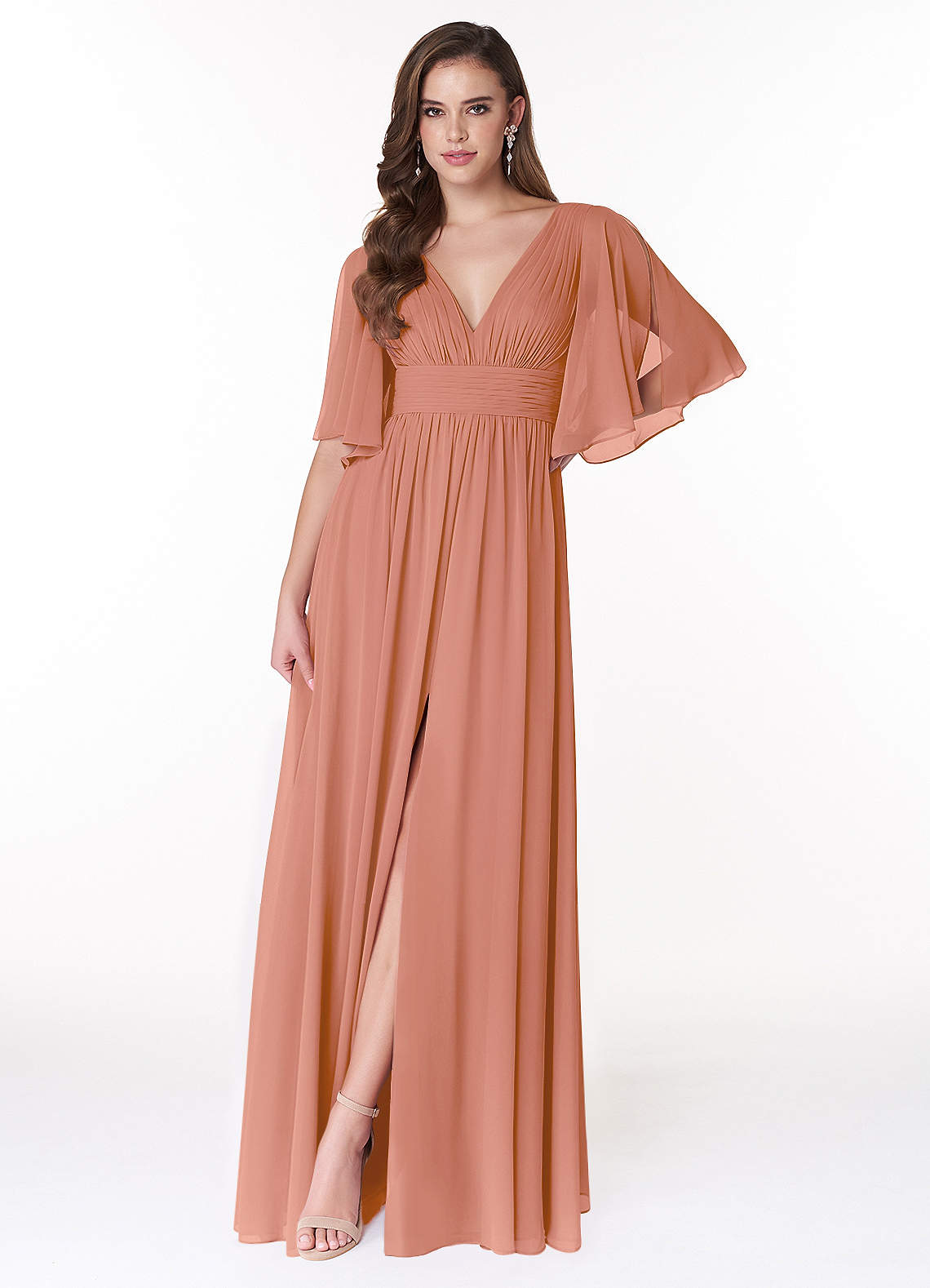 Azazie Temeka Brautjungfernkleider A-Linie Gestreift Chiffon Kleid Mai Tai image1