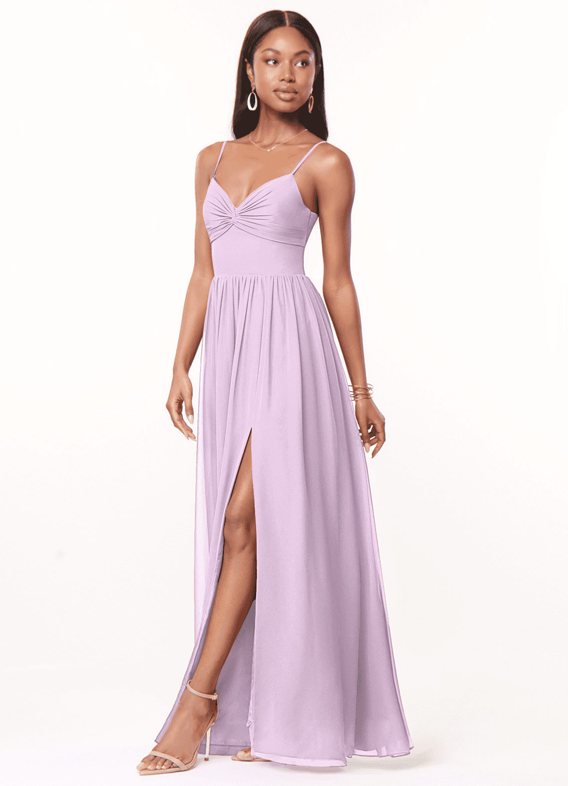 Azazie Zeya Bridesmaid Dresses Frosted Lilac A-Line V-Neck Pleated Chiffon Dress image3