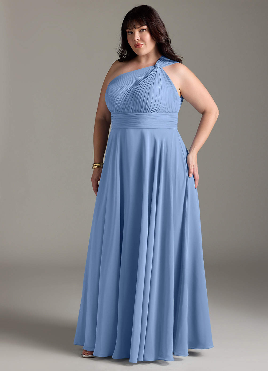 Azazie Charlize Bridesmaid Dresses Steel Blue A-Line One Shoulder Chiffon Dress image10