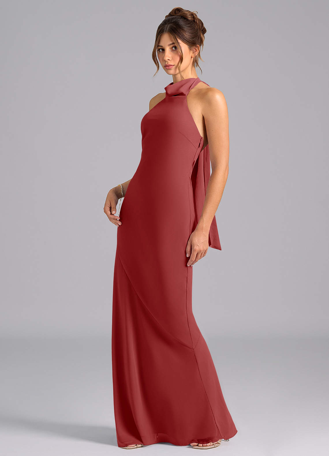 Azazie Velli Robes de demoiselle d'honneur Robe Sirène en Mousseline de soie Arc Rouille image1