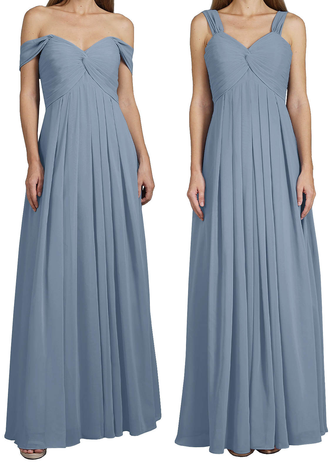 Azazie Kaitlynn Bridesmaid Dresses Dusty Blue Empire Ruched Chiffon Convertible Dress image7