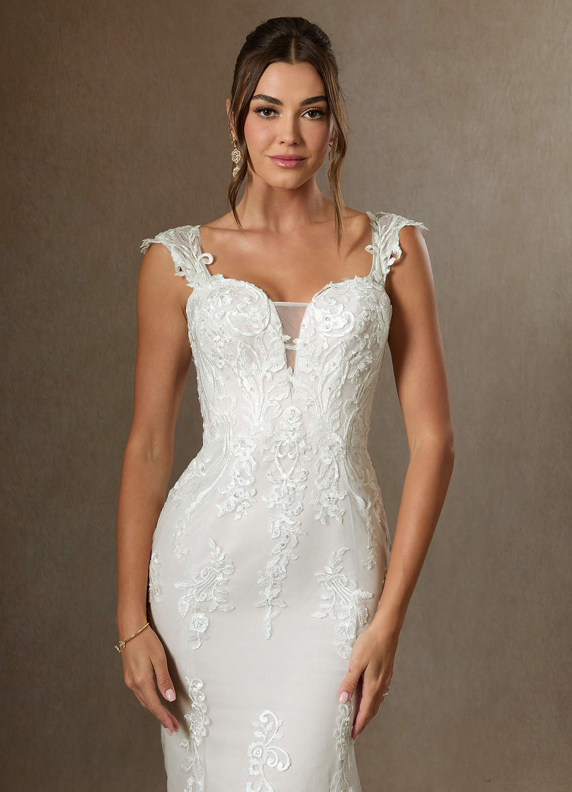 Azazie Roux Robes de mariée Robe Sirène en Satin Paillettes Blanc De Diamant image3