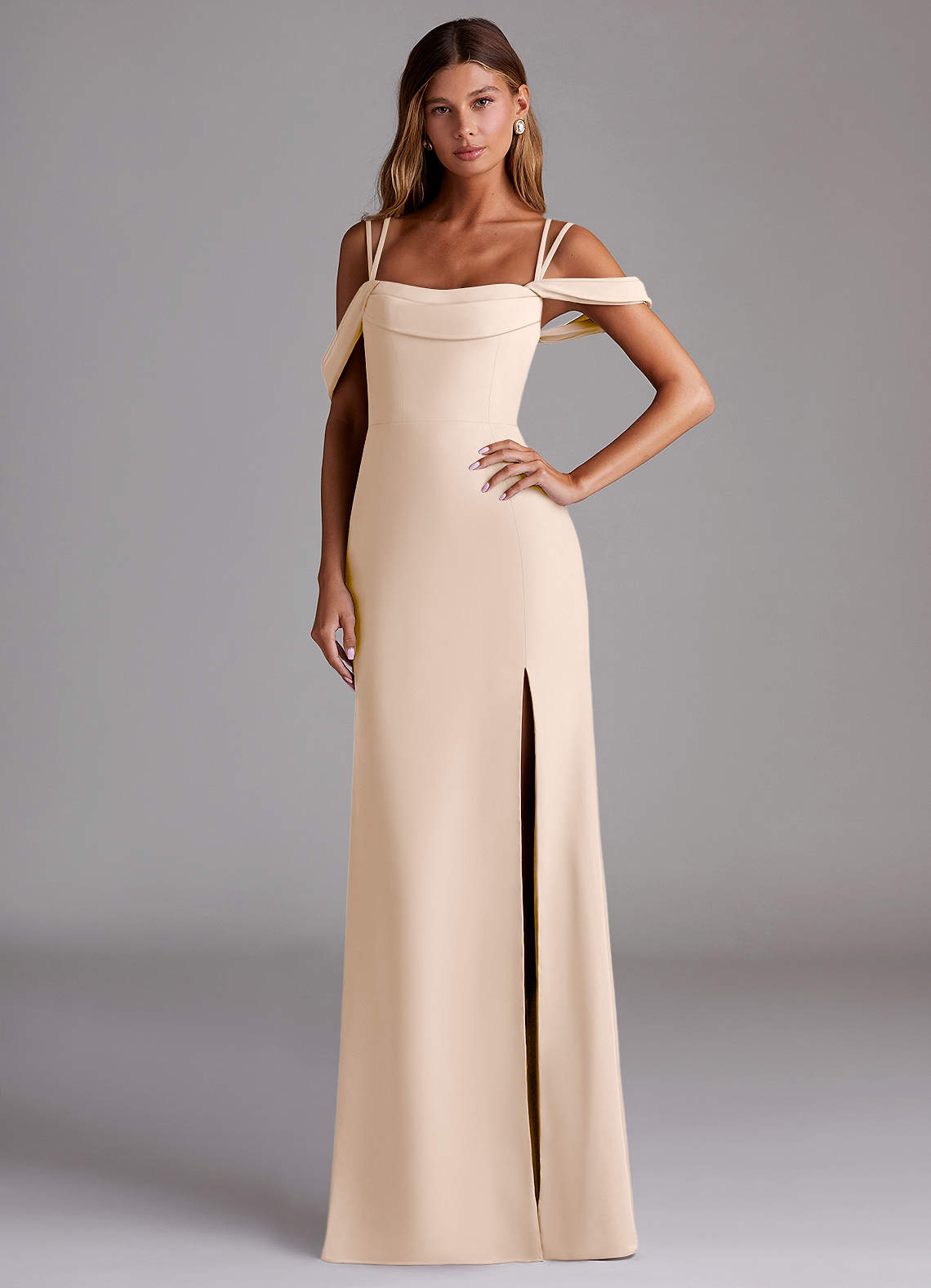 Azazie Callan Robes de demoiselle d'honneur Robe Sirène Convertible en Mousseline de soie Plissée Albâtre Blanc image1