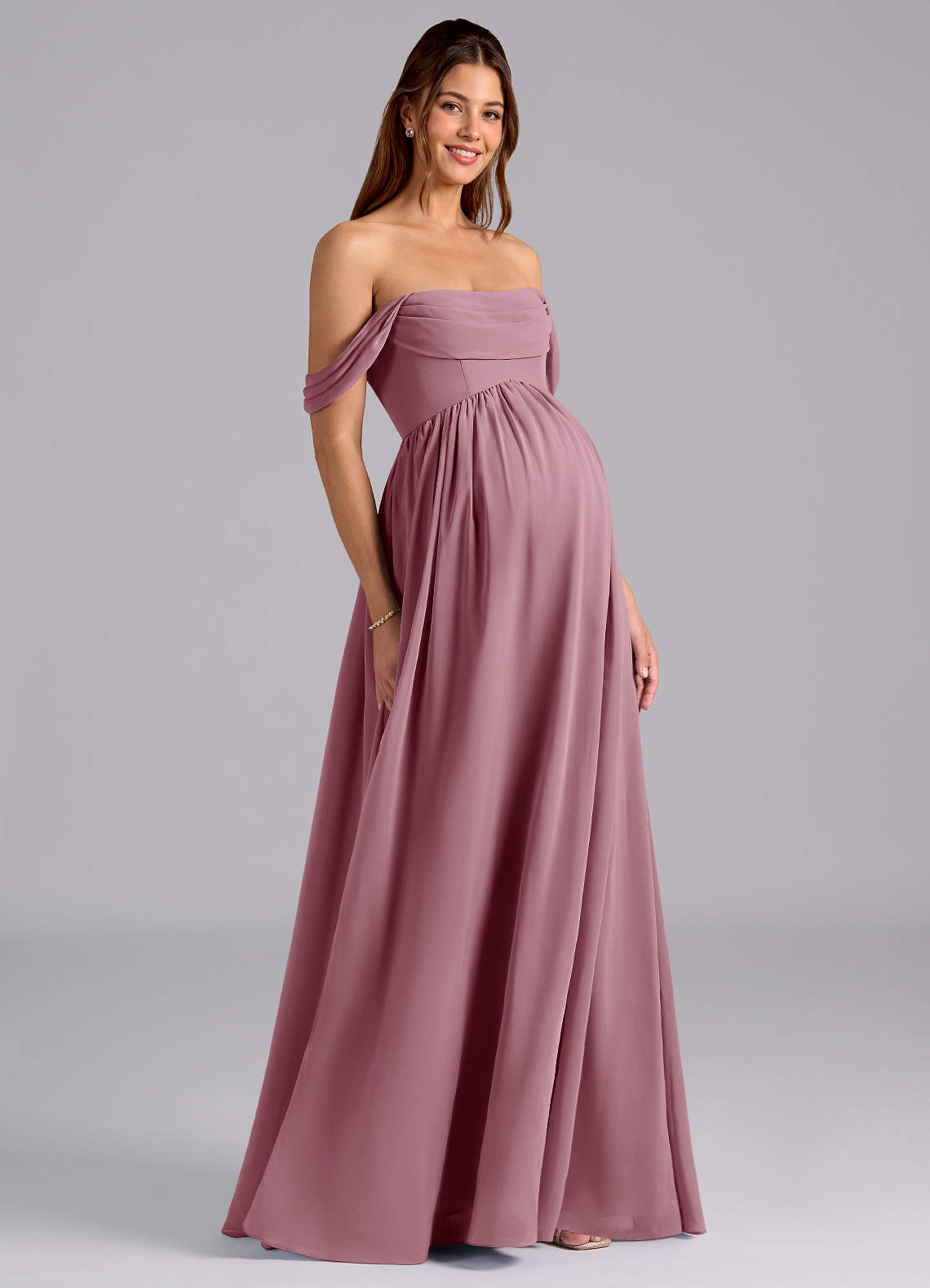Azazie Saige Maternity Bridesmaid Dresses A-Line Pleated Chiffon Floor-Length Dress image1