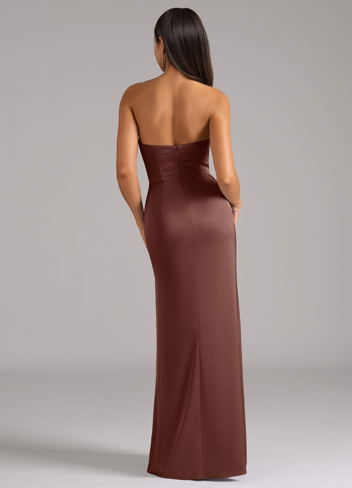 Azazie Marla Kjoler til hjemmeprøvning Skede Stropløs Stræk satin Gulv-længde Kjole image5