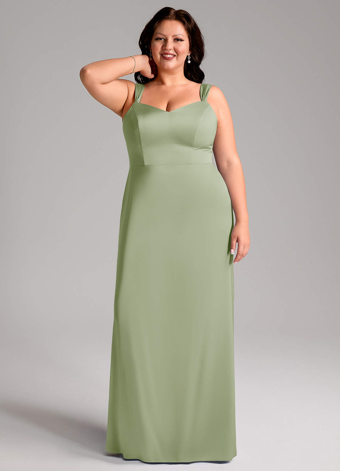 Azazie Denice Robes de demoiselle d'honneur Robe Fourreau en Satin extensible Plissée Vert Sauge image8