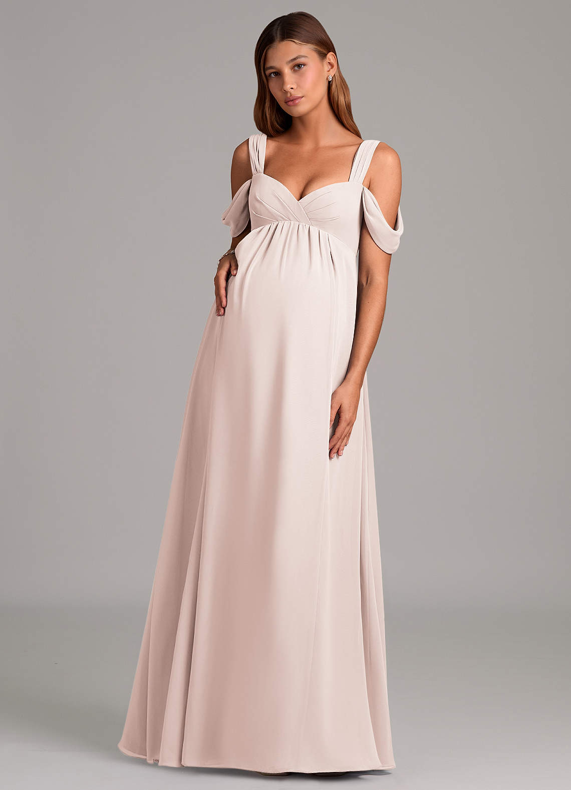 Azazie Rhea Maternity Bridesmaid Dresses A-Line Pleated Chiffon Floor-Length Dress image1