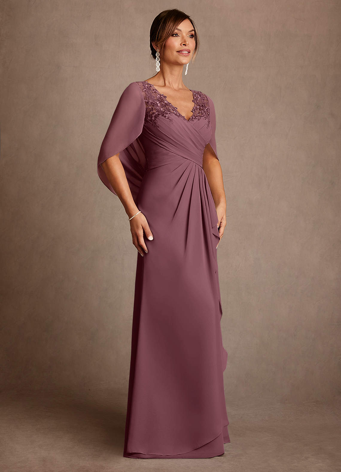 Azazie Santa Clara Mother of the Bride Dresses Sangria A-Line Lace Dress image2