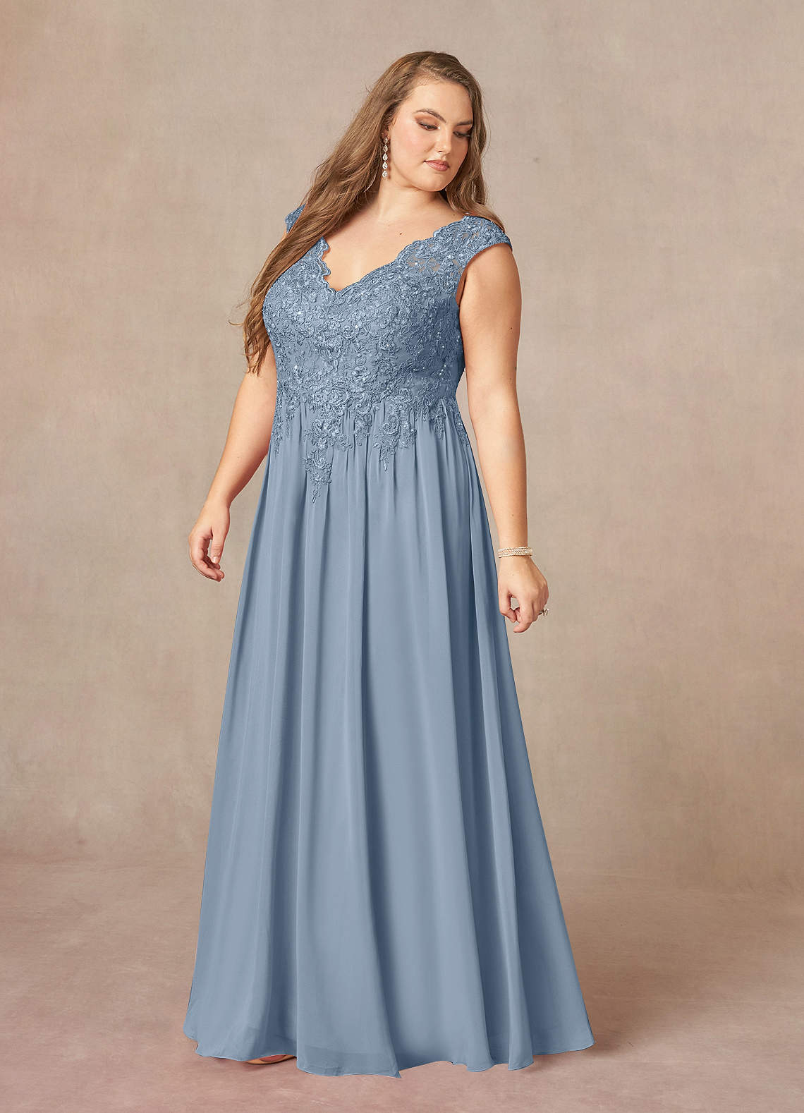 Azazie Amethyst Mother of the Bride Dresses Dusty Blue A-Line V-Neck Sequins Chiffon Dress image11