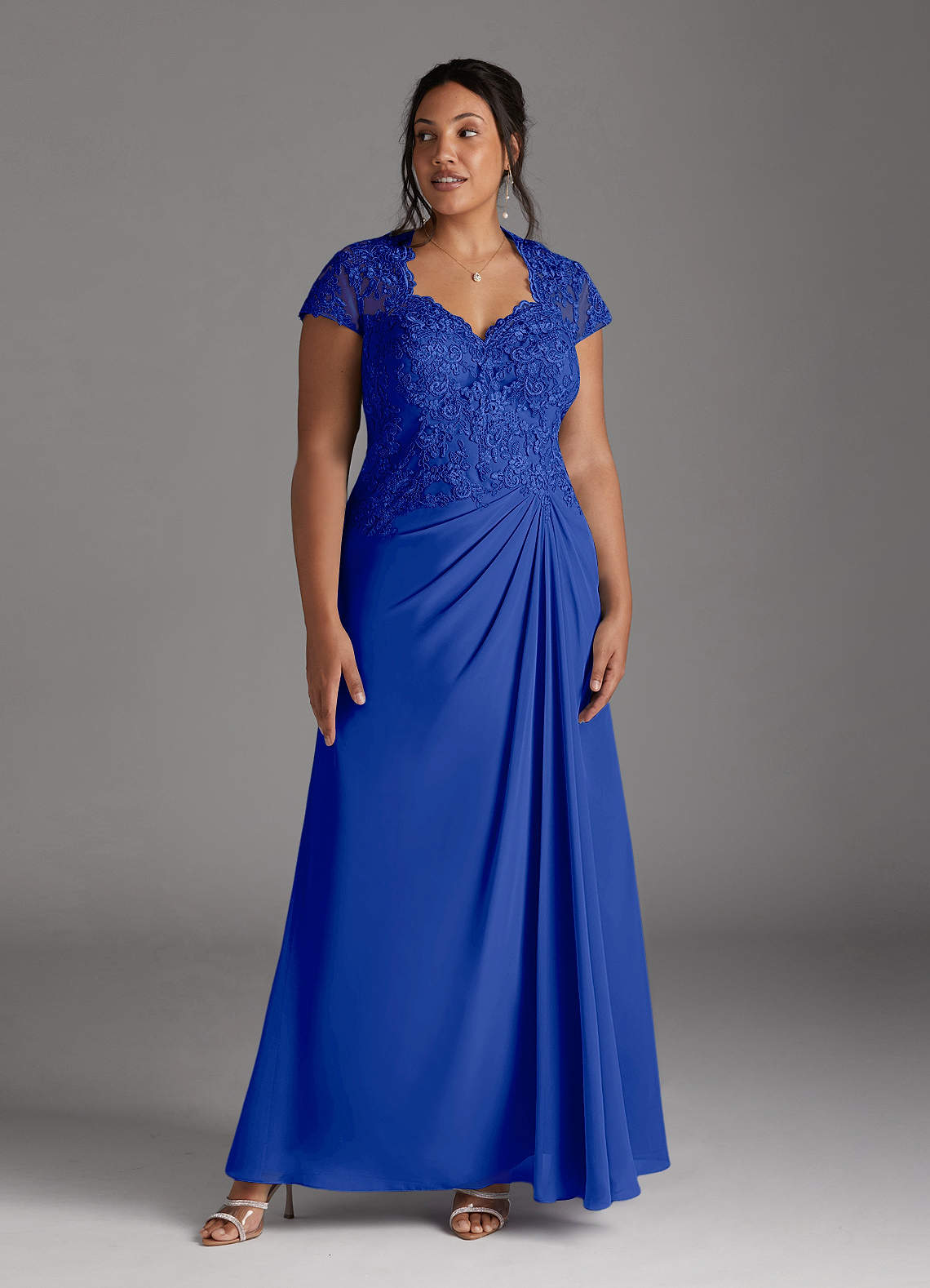 Azazie Junie Mother of the Bride Dresses Royal Blue A-Line Lace Chiffon Dress image1