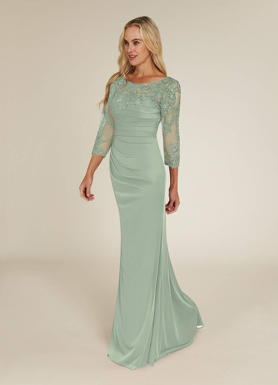 Dusty Sage Azazie Alisondra Sheath Scoop Lace Lace Floor Length