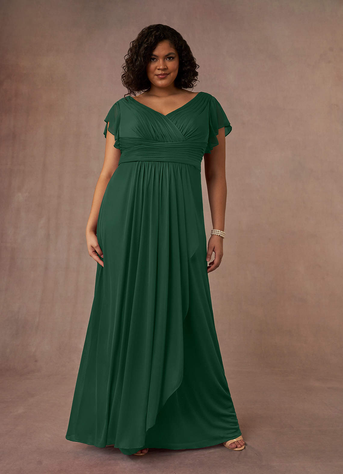 Azazie Reneya Mother of the Bride Dresses Dark Green A-Line Pleated Mesh Dress image1