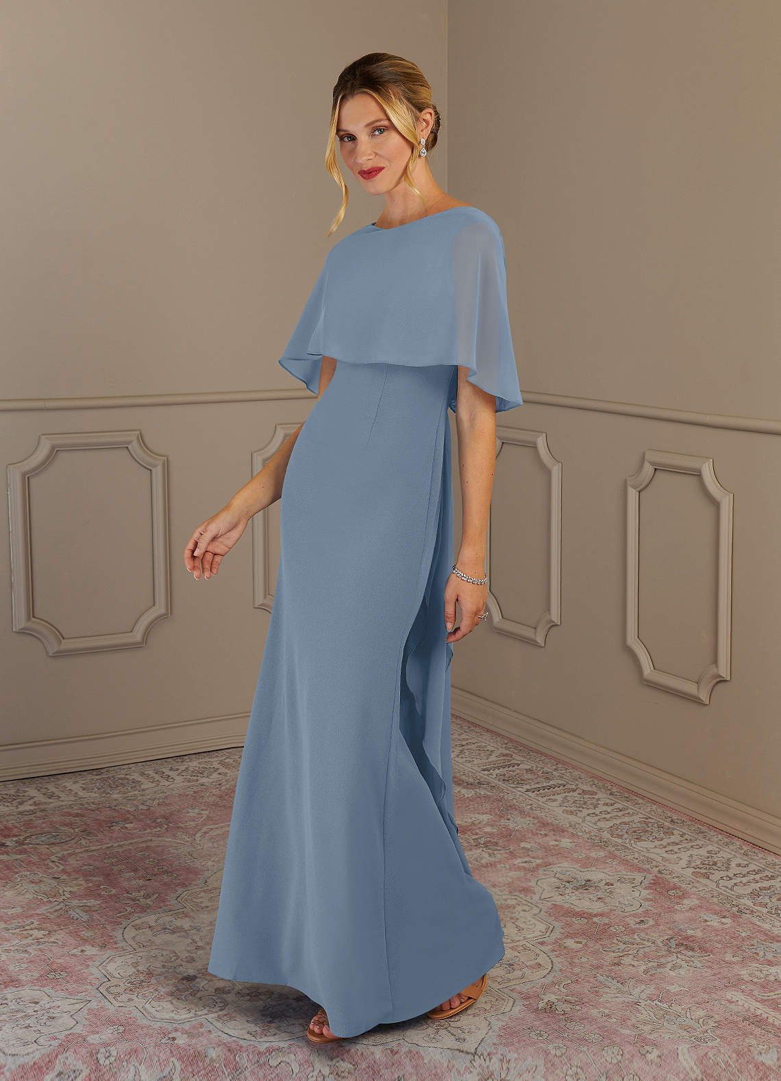 Azazie Dion Mother of the Bride Dresses Dusty Blue Sheath Scoop Stretch Crepe Dress image5