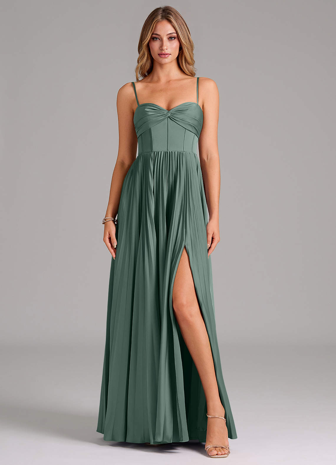 Azazie Tyla Bridesmaid Dresses Sea Moss A-Line Sweetheart Neckline Stretch Satin Dress image1