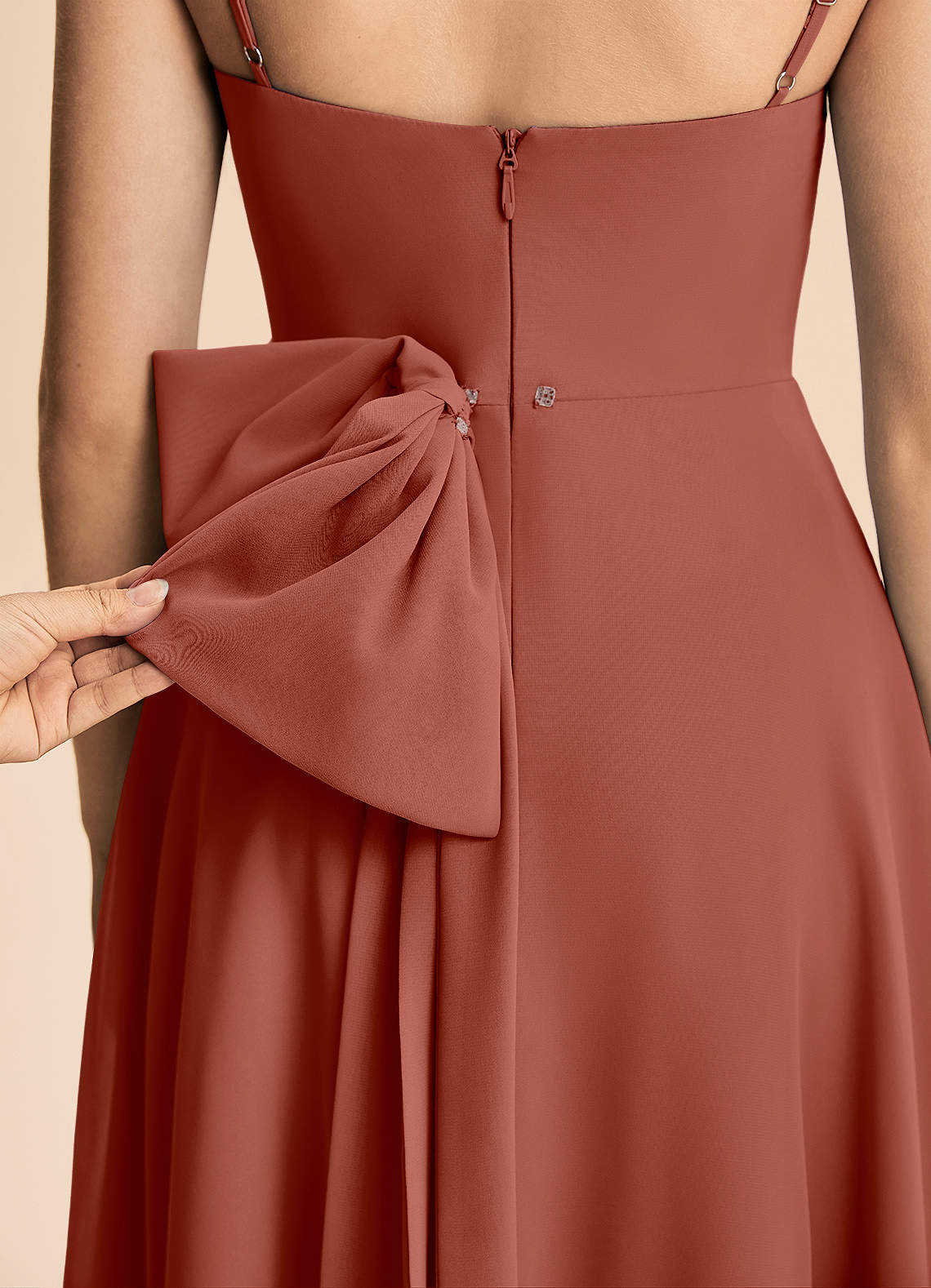 Azazie Bear Junior A-linja Pliseerattu Sifonki Lattian pituus Nuorempi morsiusneito Pukeutua image7