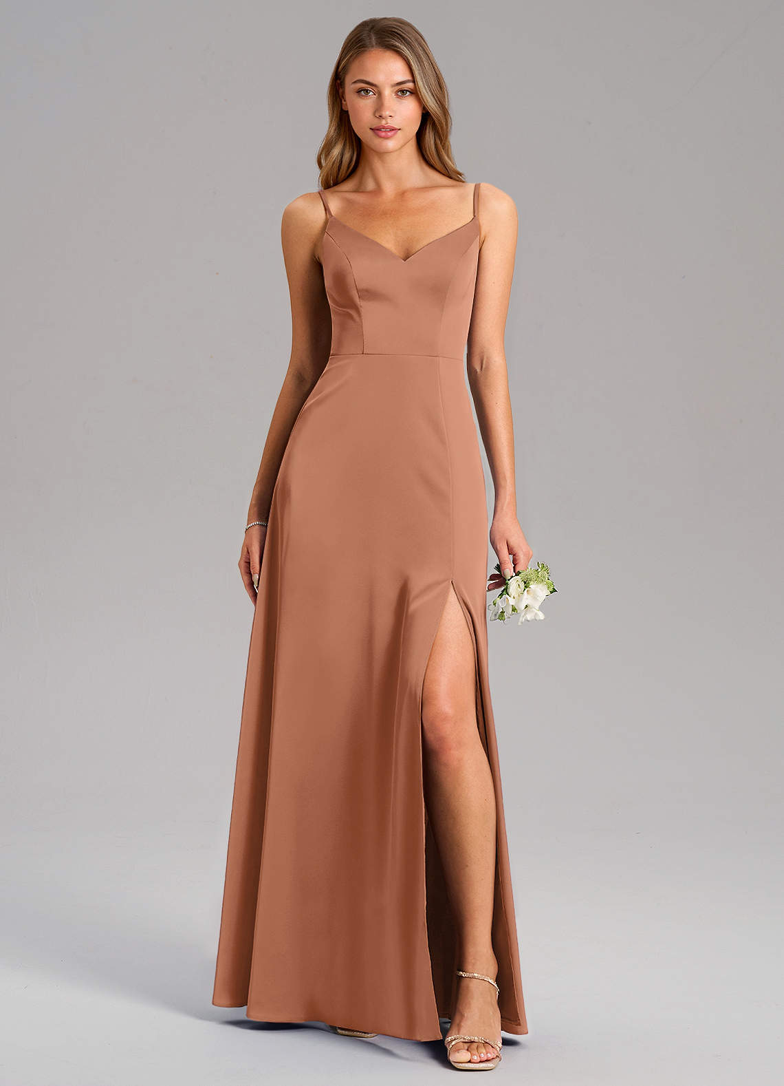 Azazie Talina Bridesmaid Dresses Bronzer A-Line Stretch Satin Dress image1