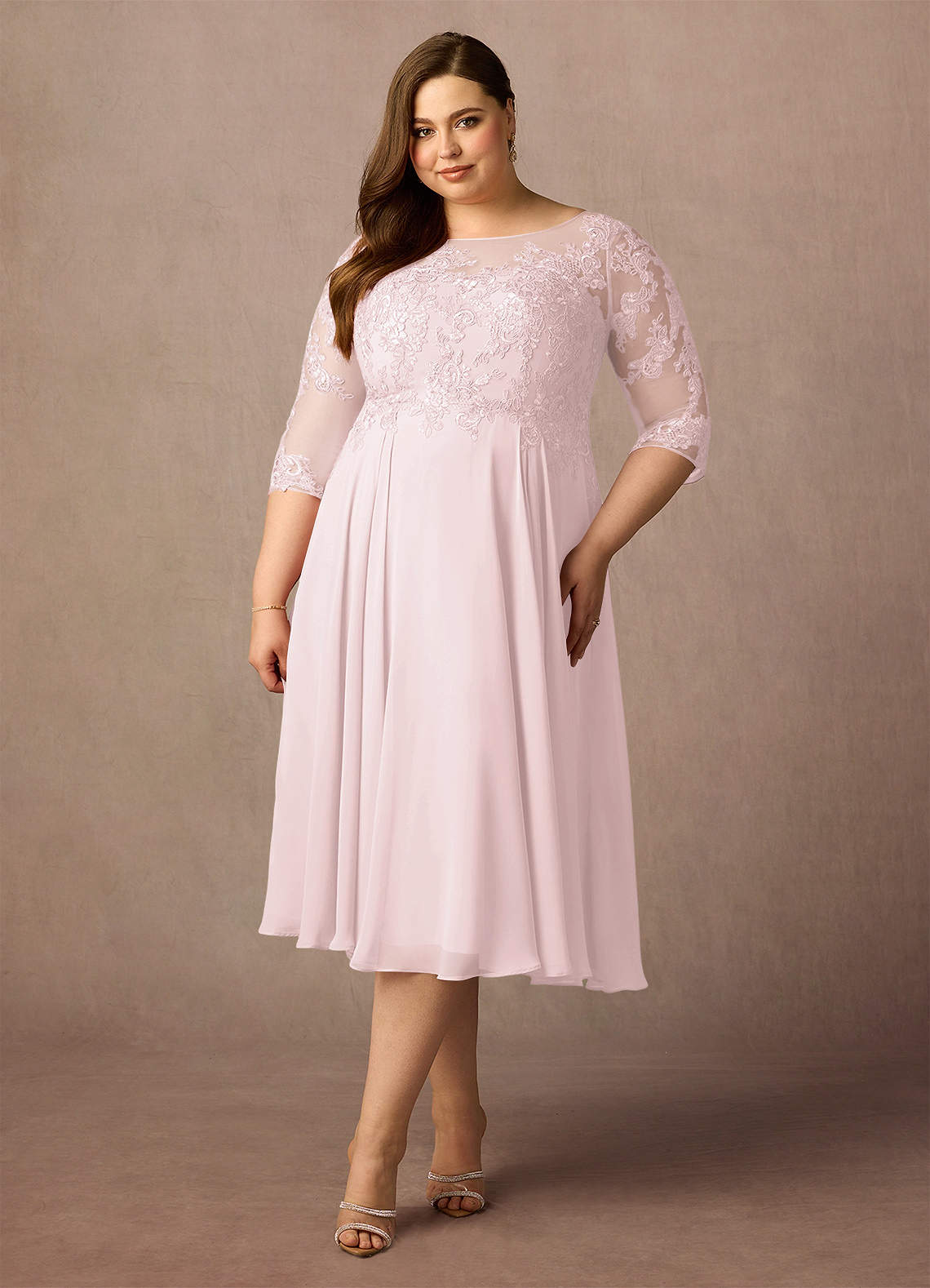 Azazie Marge Mother of the Bride Dresses Blushing Pink A-Line Scoop Lace Chiffon Dress image1